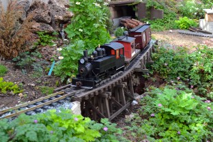 Porter #4 crosses the Upper Fern Creek Bridge with a local. A Trevor Park photo.